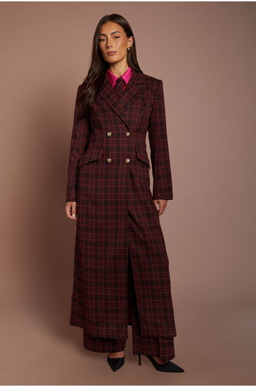 Check Double Breasted Formal Coat