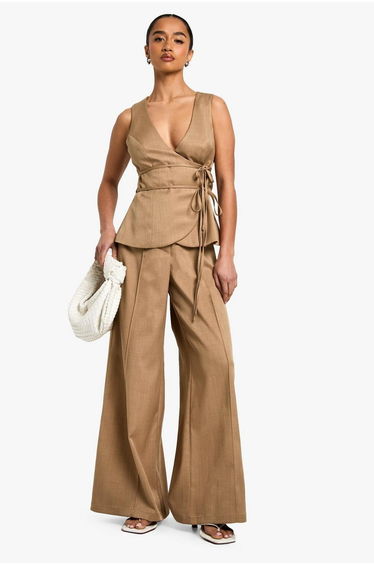 Petite Linen Look Waistcoat - camel