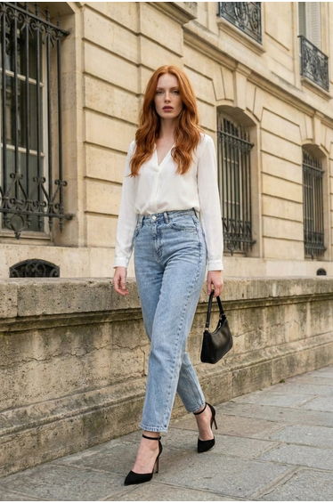 MY FASHION High Waist Slim Fit Denim Pants