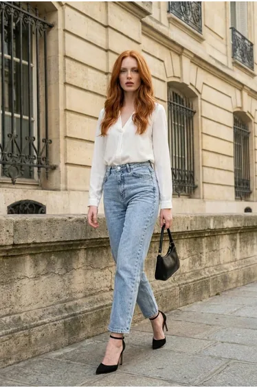 MY FASHION High Waist Slim Fit Denim Pants