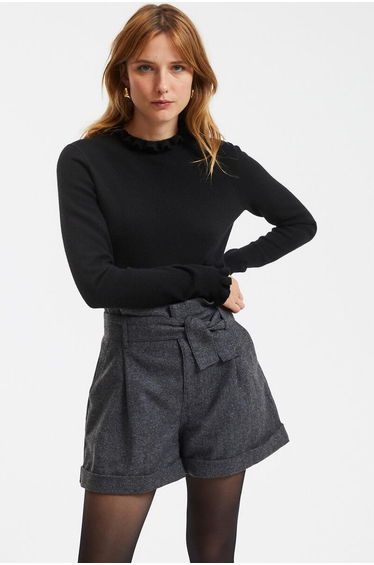 Recycled Wool/Cashmere Jumper/Sweater with High Neck and Ruffled Edging