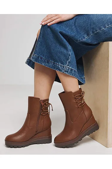 Lace Back Wedge Ankle Boots Ex Wide