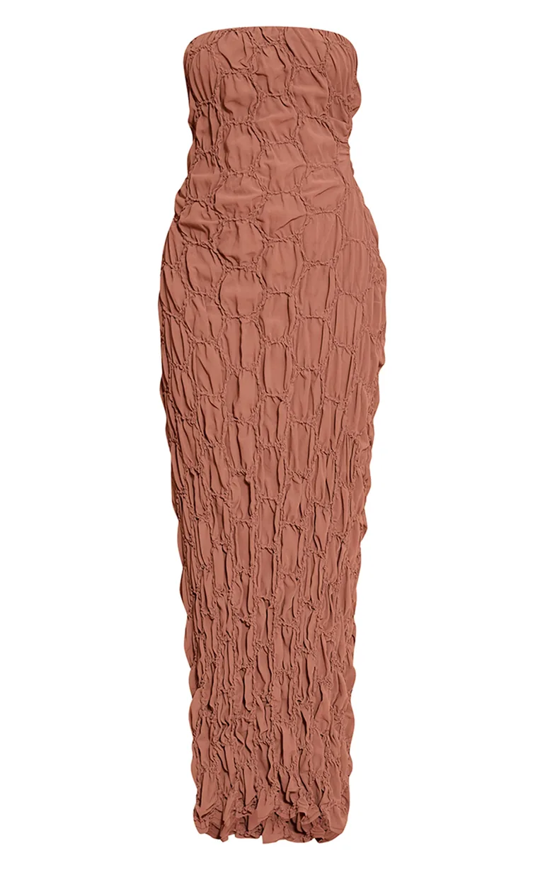 Chocolate Textured Bandeau Maxi Dress - 4