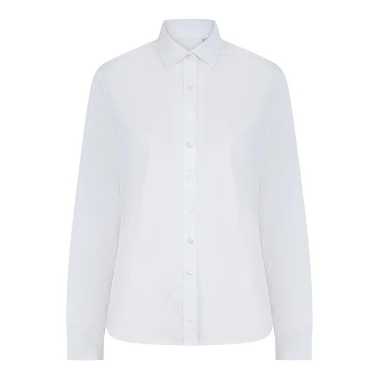 Henbury Womens/Ladies Cotton Feel CoolPlus Long-Sleeved Shirt - White - 1
