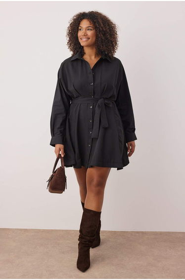 Black Terrycotton Woven Plus Size Dress