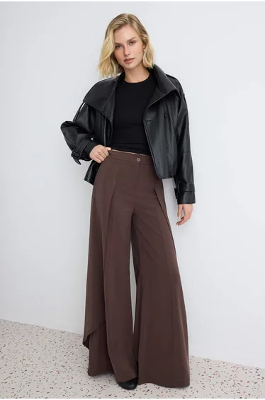 Brown Extra Wide Leg Soft Fabric Trousers