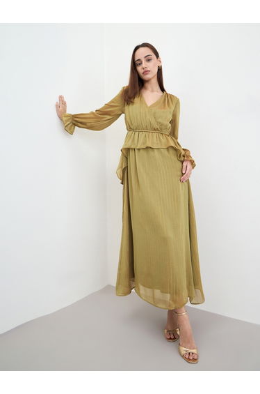 Ruffled Flare Wrap Front Maxi Dress