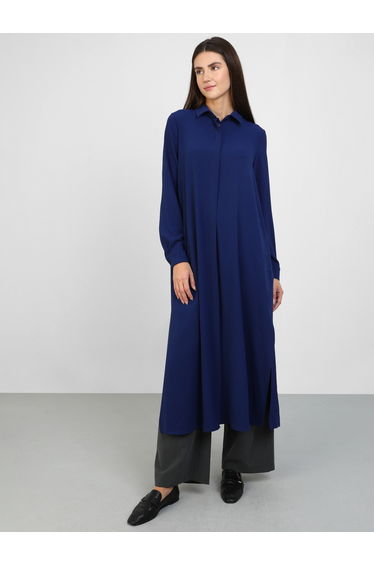 Women Navy Blue Longline Tunic Top