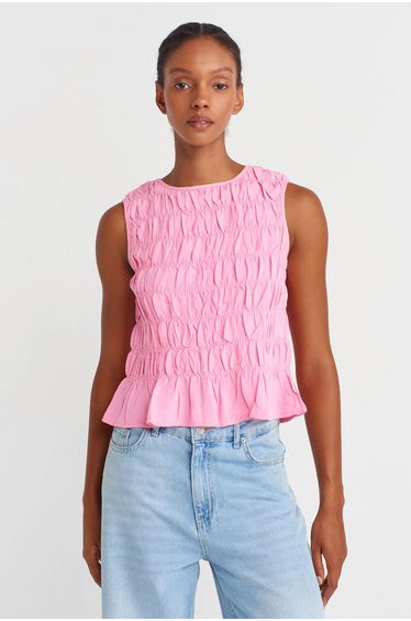 Dilvin Women's Crop Blouse With Crew Neck And Buttons