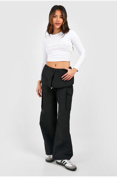 Overlay Waist Parachute Trousers - black