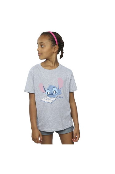 Lilo & Stitch Girls Reading Lying Down T-Shirt - Sport Grey