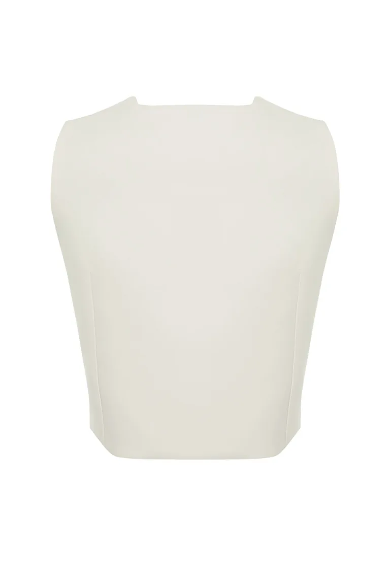 Ecru Regular Woven Waistcoat - 7