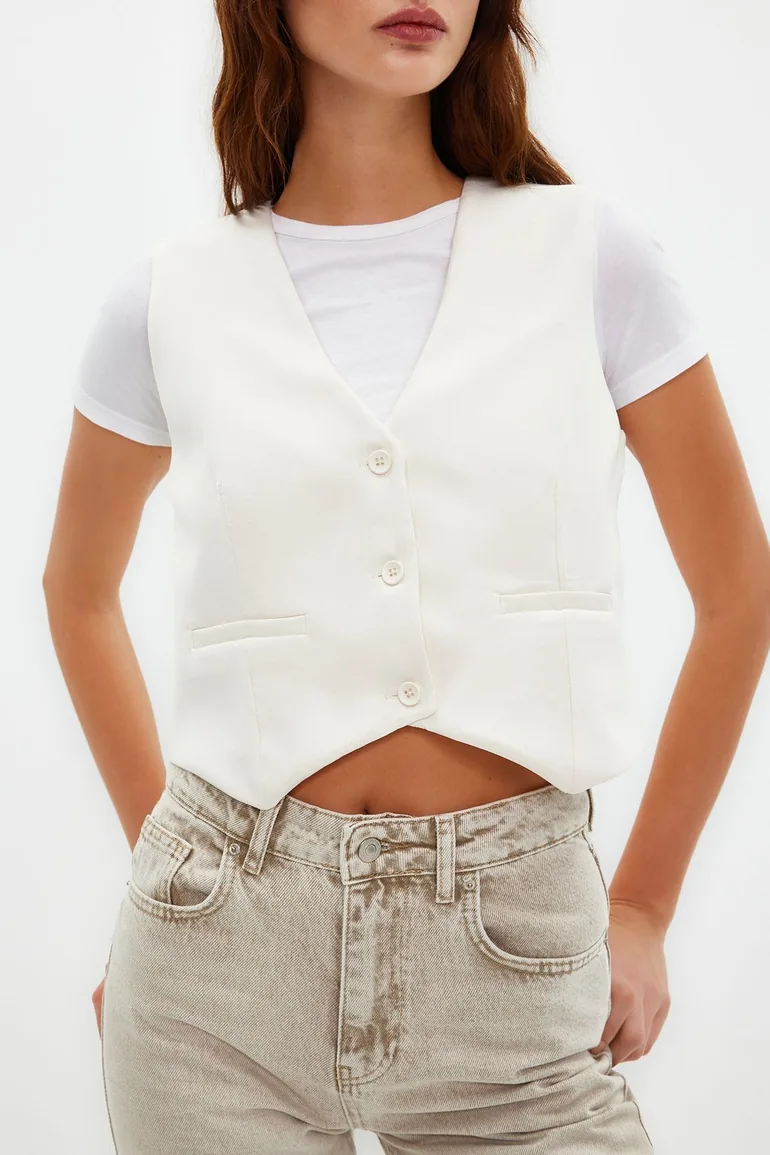 Ecru Regular Woven Waistcoat - 3