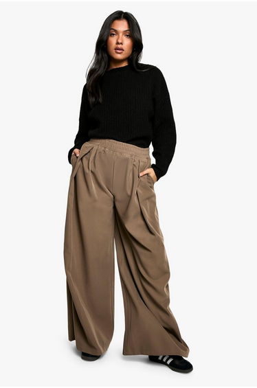 Maternity Elasticated Waist Woven Relaxed Pleat Wide Leg Trouser
