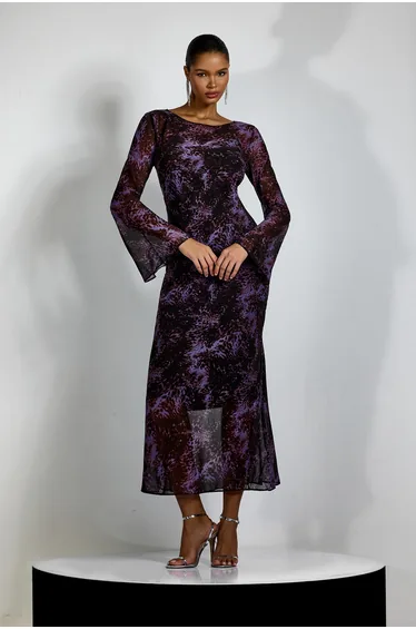 Phoebe Leopard Print Flare Cuffs Maxi Dress