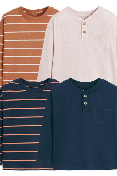 Pack of 4 T-Shirts in Cotton with Long Sleeves