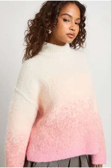 سترة بوهو زهري محبوك بأكمام طويلة