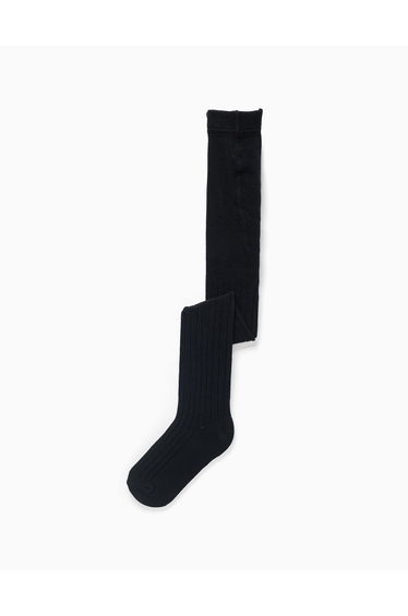 Anti-pilling ribbed knitted tights for girls, black