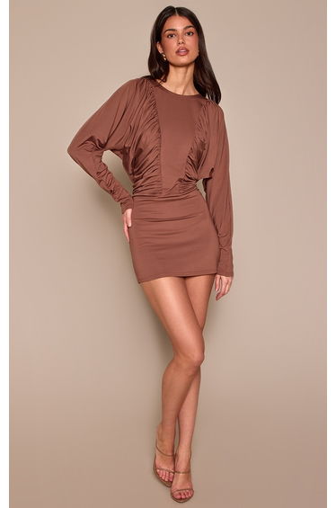 Mauve Soft Touch Long Sleeve Ruched Side Mini Dress