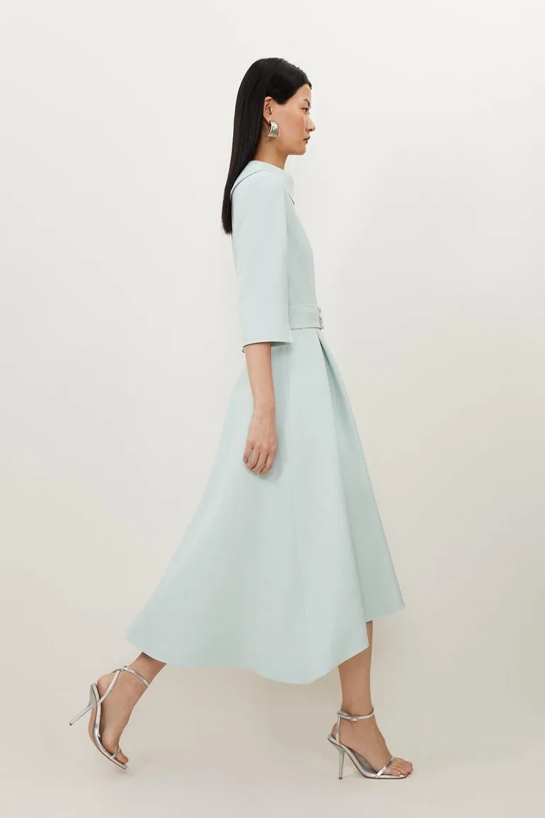 Shop Structured Crepe Roll Neck Dip Hem Midi Dress Online in Oman Shop Structured Crepe Roll Neck Dip Hem Midi Dress Online in Oman