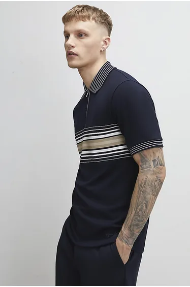 Navy Slim Fit Stripe Polo Shirt