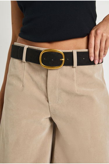 Faux Suede Antique Buckle Chunky Belt - black