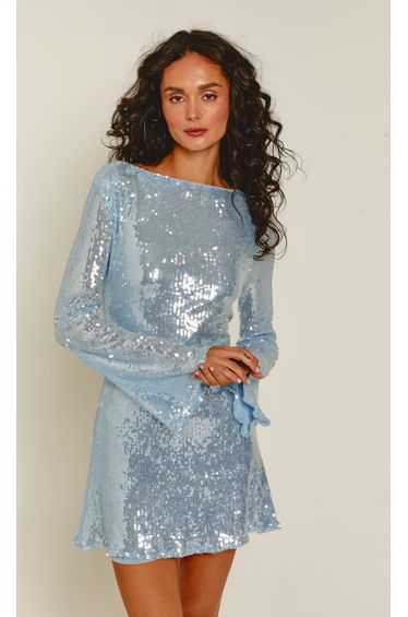 Baby Blue Glazed Open Back Mini Dress