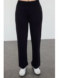 Navy Blue Wide Pattern Zippered Knitwear Top-Bottom Set - 3