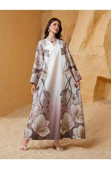 Women Floral Print Embellished A-Line Jalabiya