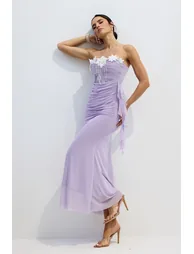 Leslie Floral Applique Strapless Chiffon Maxi Dress - 3