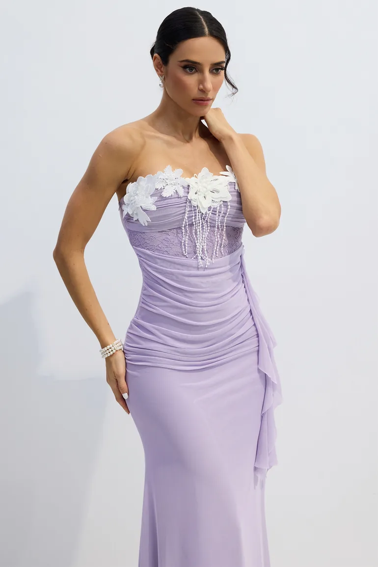 Leslie Floral Applique Strapless Chiffon Maxi Dress - 1