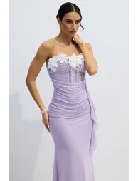 Leslie Floral Applique Strapless Chiffon Maxi Dress - 1