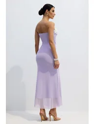 Leslie Floral Applique Strapless Chiffon Maxi Dress - 4