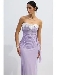 Leslie Floral Applique Strapless Chiffon Maxi Dress - 5