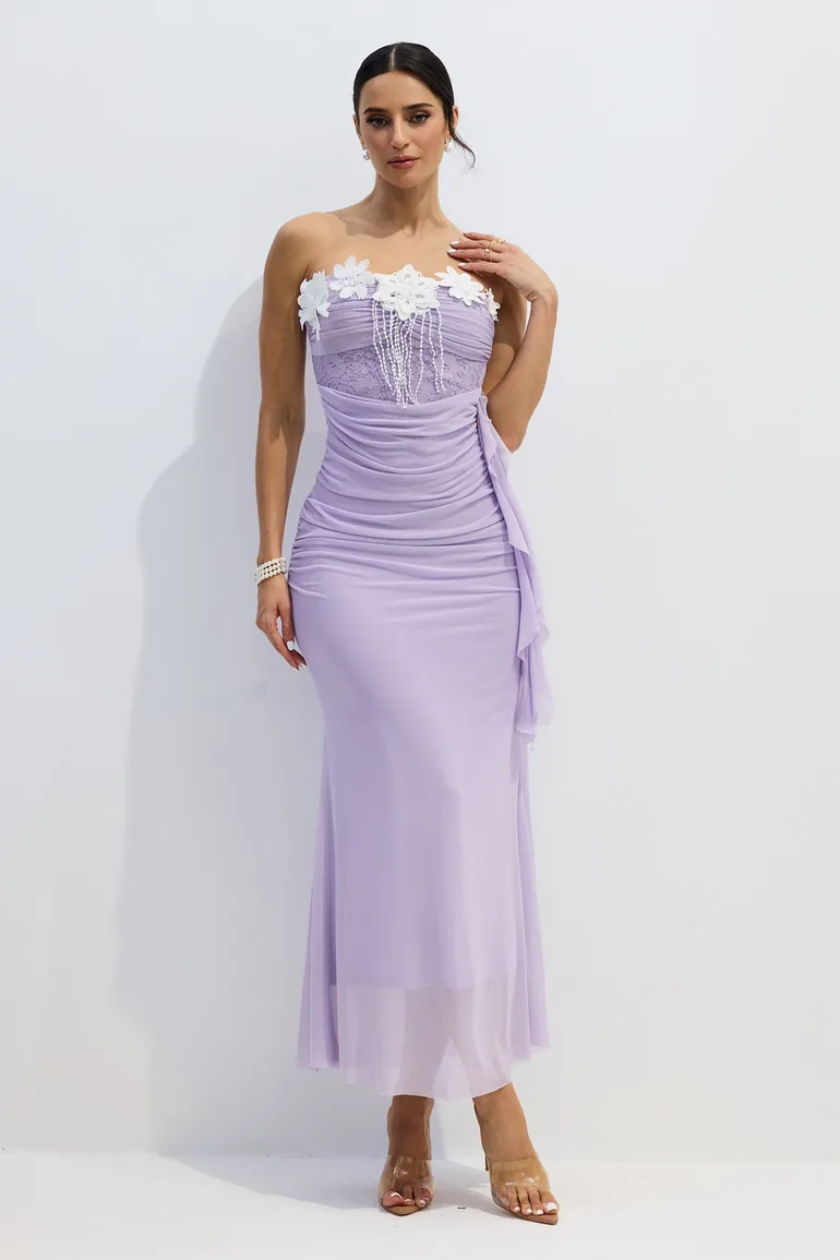 Leslie Floral Applique Strapless Chiffon Maxi Dress - 2