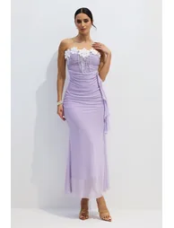 Leslie Floral Applique Strapless Chiffon Maxi Dress - 2