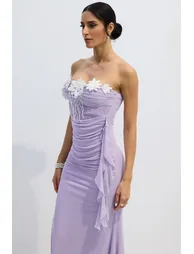 Leslie Floral Applique Strapless Chiffon Maxi Dress - 6