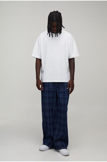 Baggy Check Printed Jeans - indigo