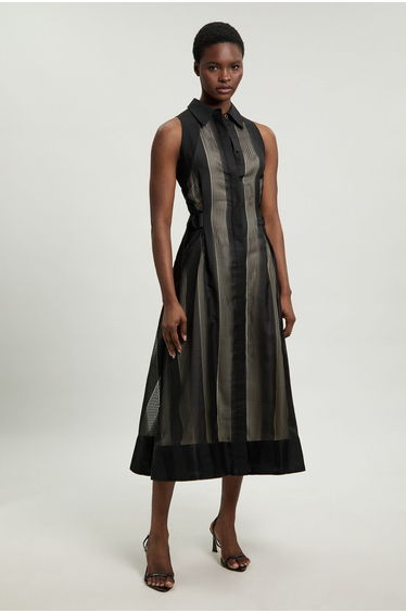 Textured Organza Mix Sleeveless Shirt Dress