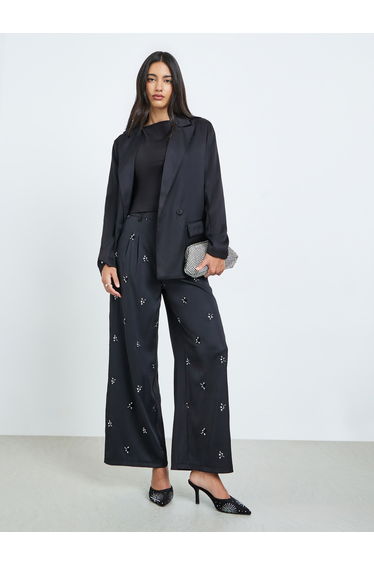 Women Black Regular Fit Double-Breasted Blazer