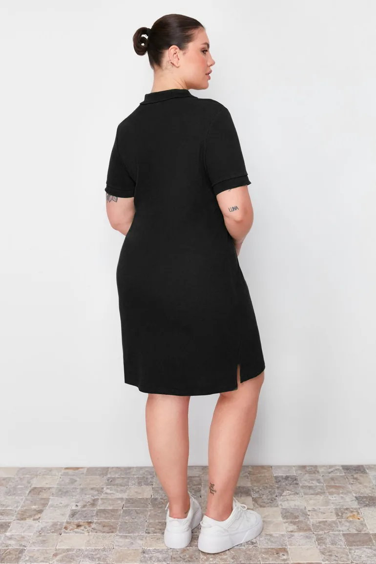 Black Polo Neck Mini 100% Cotton Knitted Dress - 3