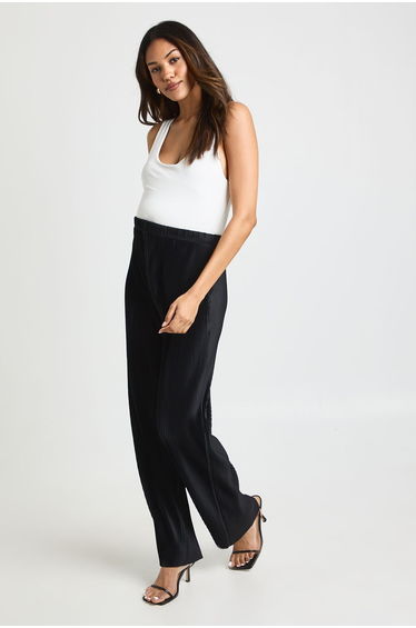 Maternity Pleated Plisse Wide Leg - black