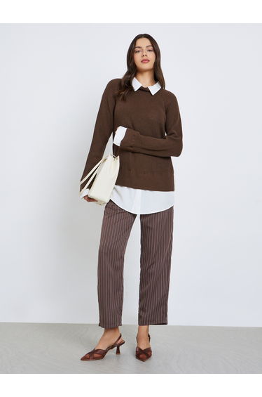 Brown Knitted Sweater with Shirt