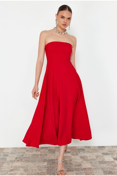 Red Open Waist/Skater Elegant Evening Dress
