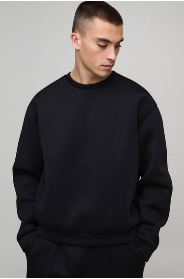 Oversized Boxy Bonded Scuba Sweatshirt - black
