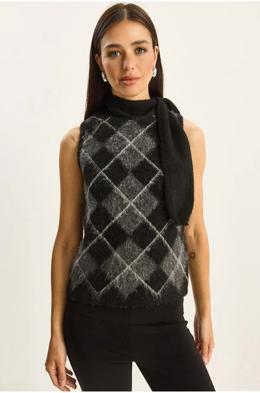 LUCCI Thick Ribbed Knitwear Sweater Vest with Turtleneck