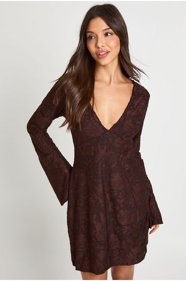 Burnout Floral Flare Sleeve Shift Dress