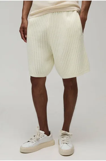 Relaxed Ribbed Knitted Short - ecru