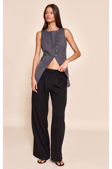 Charcoal Woven Asymmetric Waistcoat