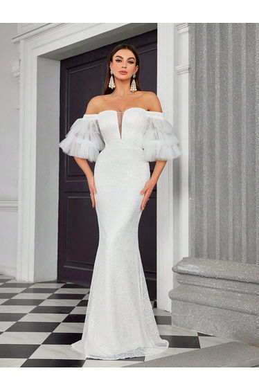 Leely Off The Shoulder Layered Sleeve Mermaid Prom Dress